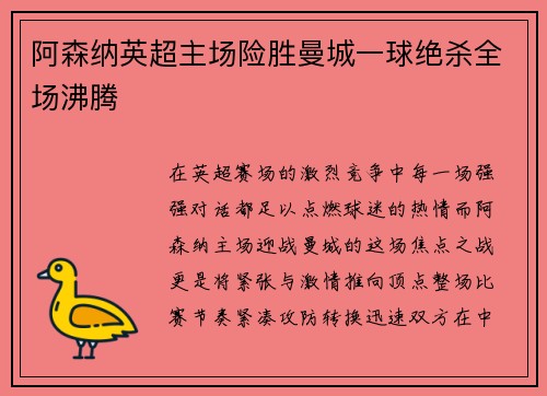 阿森纳英超主场险胜曼城一球绝杀全场沸腾